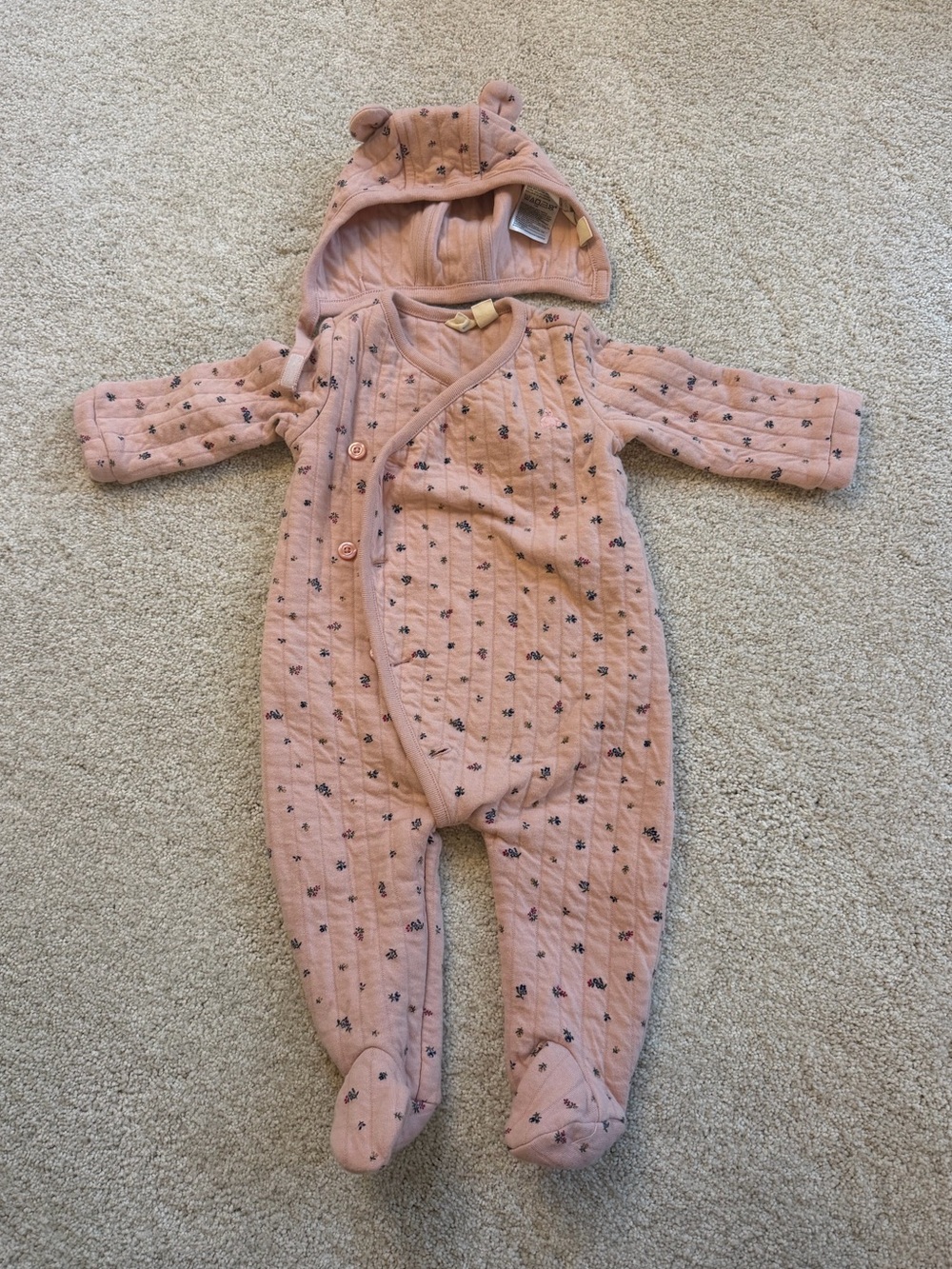 GAP Blush Pink Quilted Footed One-Piece with Bonnet